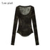 Low pixel Lightweight Stretch Slim Fit Round Neck Olive Green Casual Long Sleeve T-Shirts