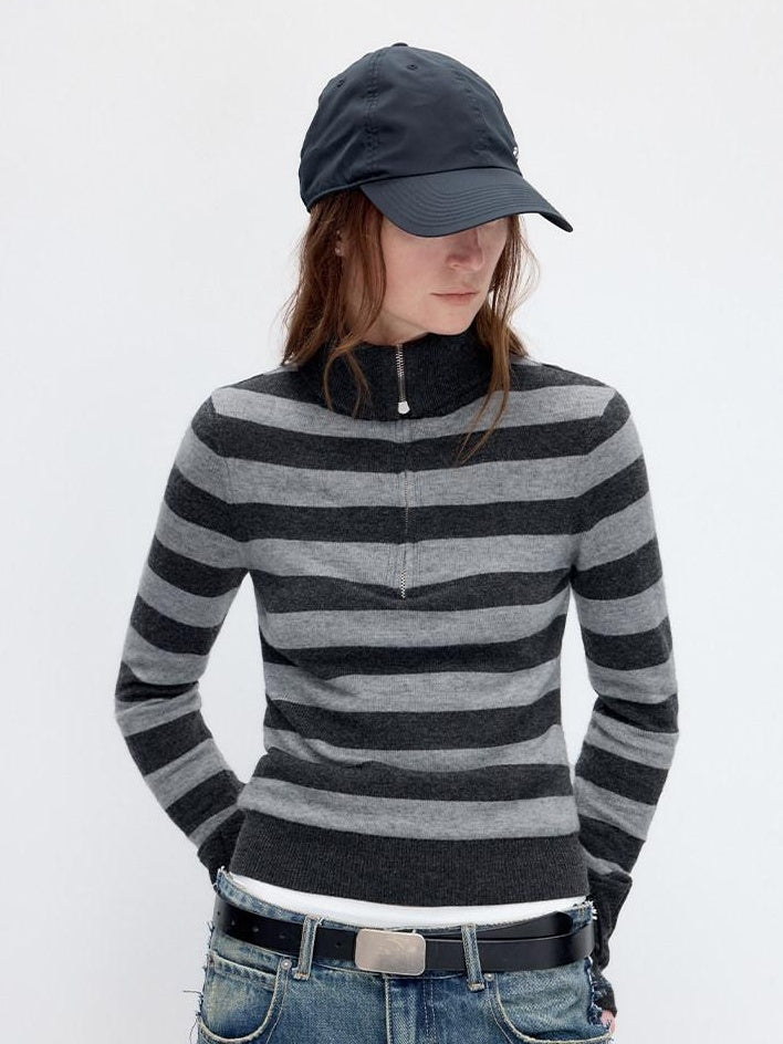 RUN TO THE FUTURE Vintage Slim Fit Wool Striped Pullover Office Commuter Women Sweaters