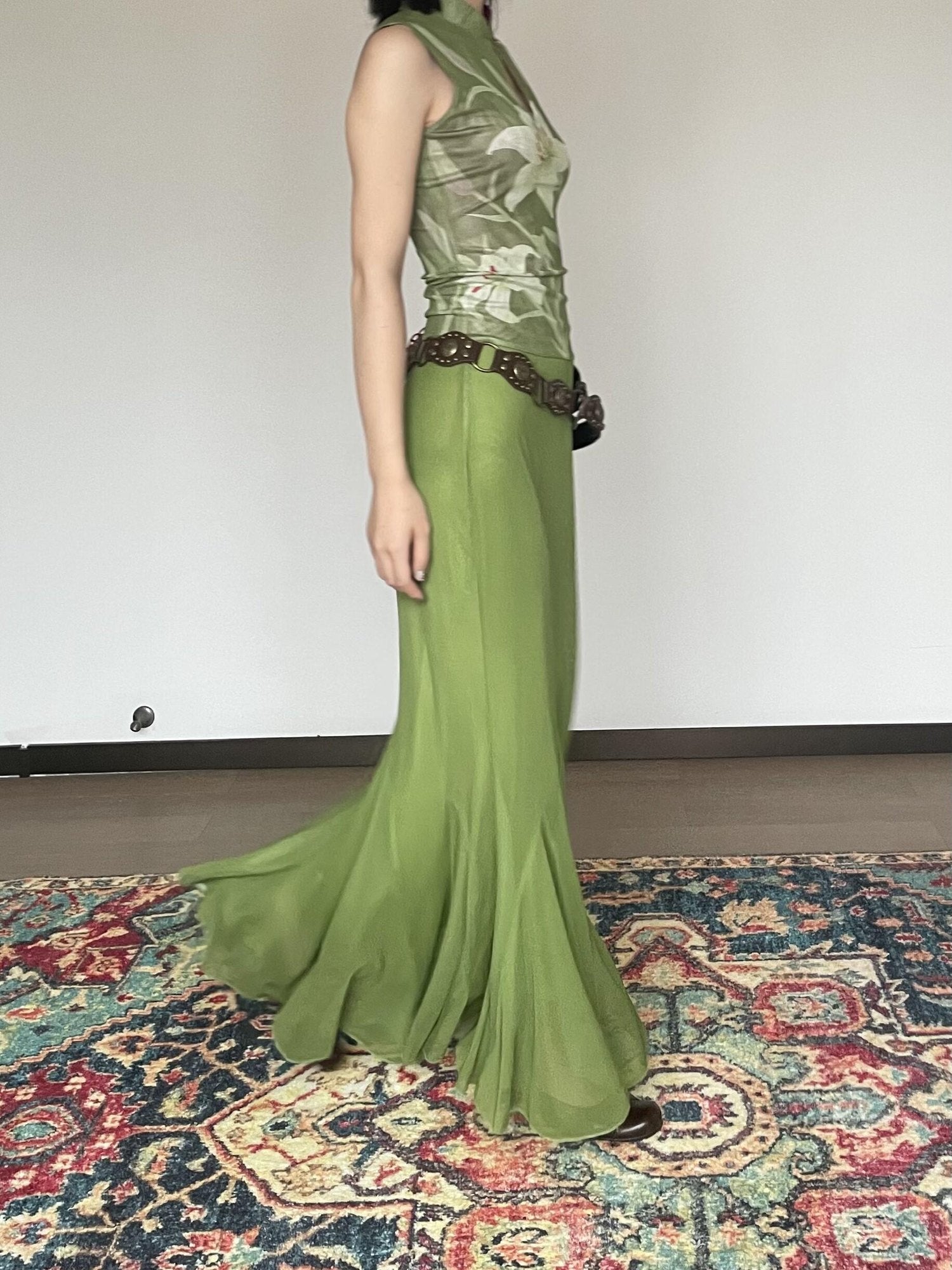 Wet Tail Elastic Mid Waist Chinese Inspired Mermaid Hem Casual Women Maxi Skirts