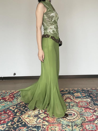 Wet Tail Elastic Mid Waist Chinese Inspired Mermaid Hem Casual Women Maxi Skirts