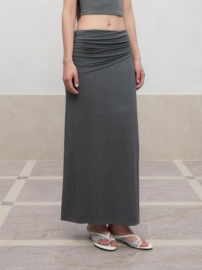 RUN TO THE FUTURE Lyocell Stretch Ruched Princess Midwaist Women City Commute Maxi Skirts