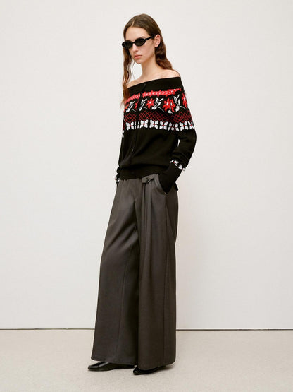 RUN TO THE FUTURE Soft Wool Blend Vintage Loose Pleated Women Knit Pullover Beige Black Sweaters
