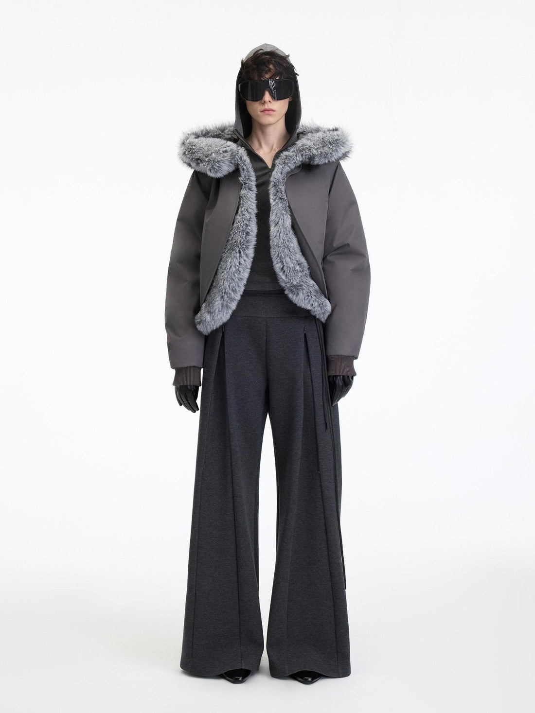 RUN TO THE FUTURE Antibacterial Mid Stretch Zip Casual Mid Rise Heather Gray Wide-Leg Pants