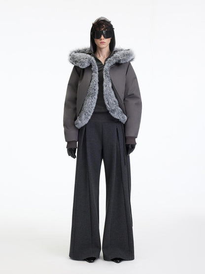 RUN TO THE FUTURE Antibacterial Mid Stretch Zip Casual Mid Rise Heather Gray Wide-Leg Pants