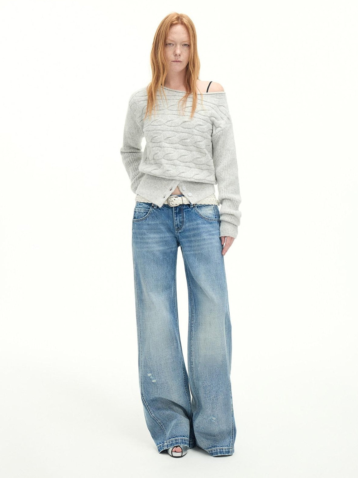 RUN TO THE FUTURE Vintage Washed Flared Cotton Natural Waist Women Blue Wide-Leg Jeans