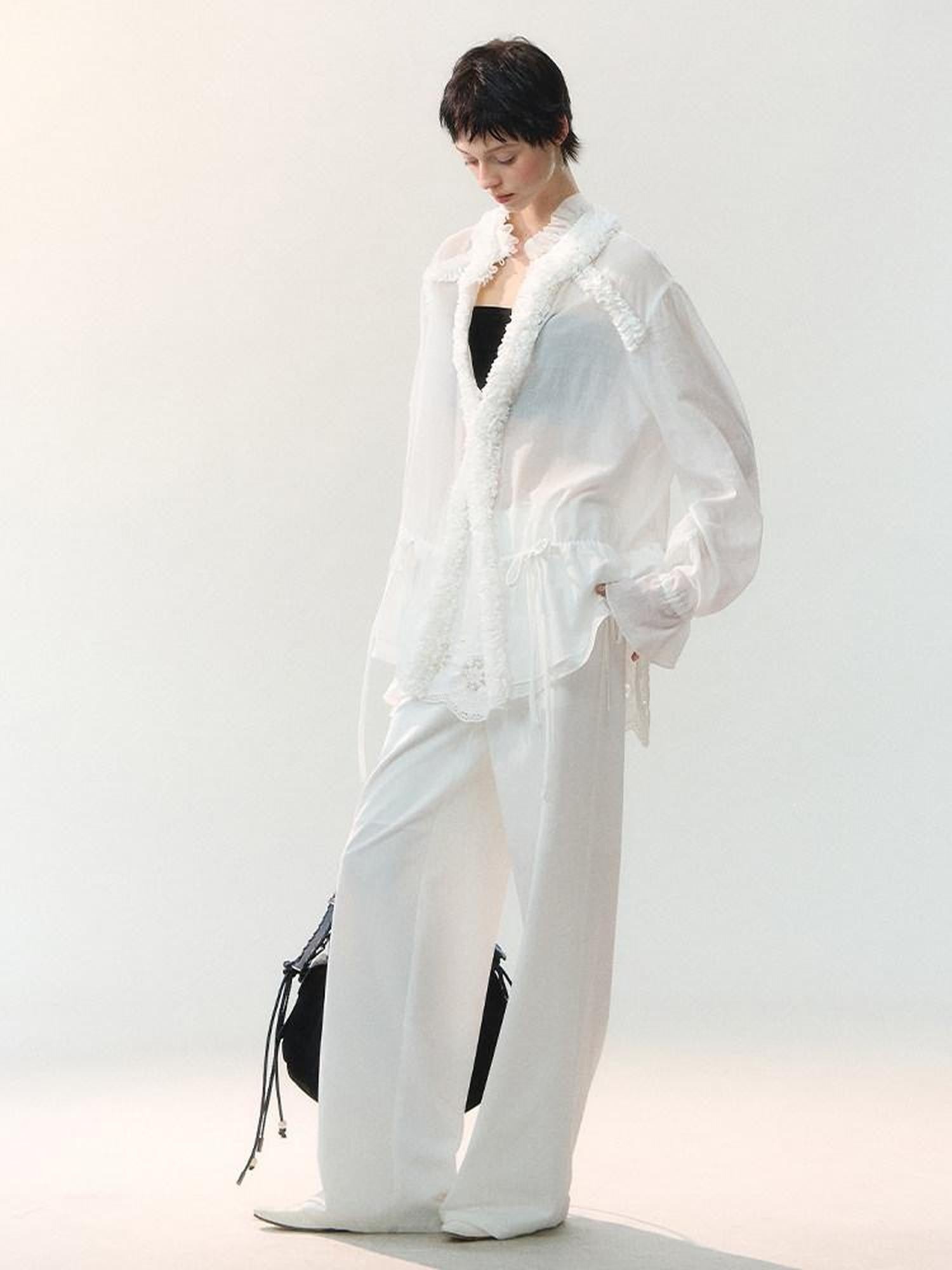 AnnoMundi Mist White Pleated Drawstring Lace Women&