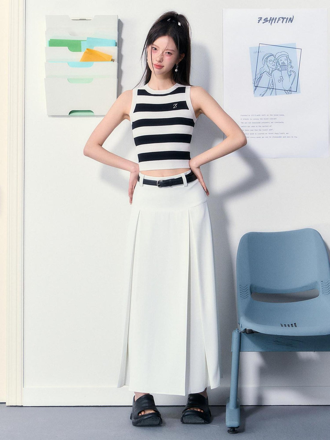 7Shiftin Elegant Versatile Solid White Classic Fit For Young Women Maxi Skirts