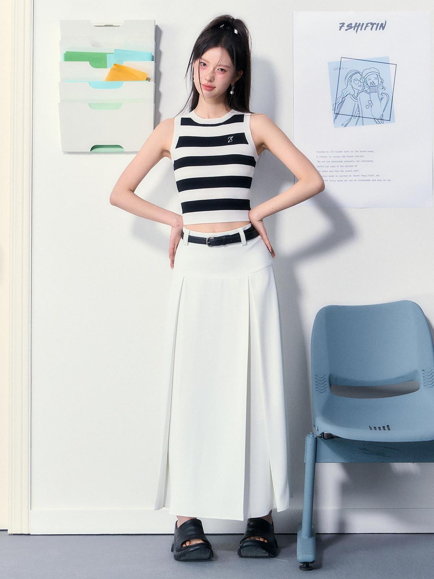 7Shiftin Elegant Versatile Solid White Classic Fit For Young Women Maxi Skirts