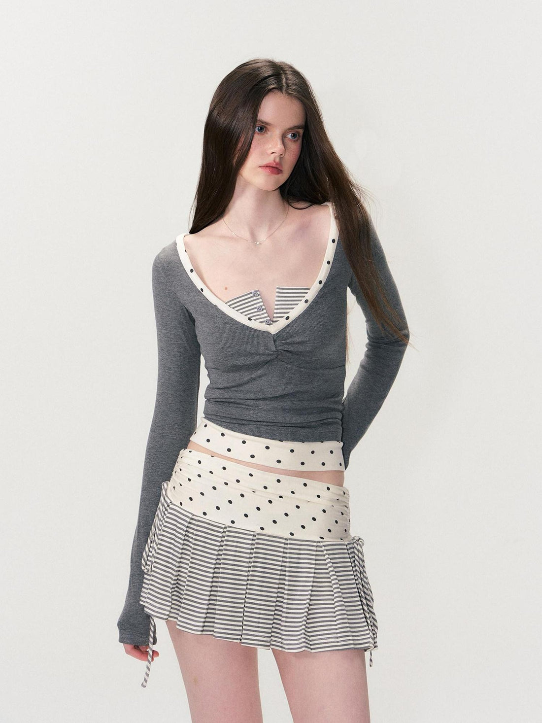 The NeverMore Soft Modal Polka Dot Slim Fit Drop Shoulder Sassy Women Long Sleeve T-Shirts