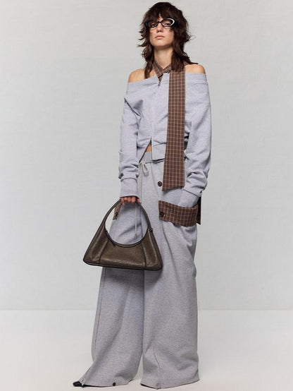 RUN TO THE FUTURE Waxed Leather Soft Handle Vintage Topstitch Medium Zipper Daily Handbags