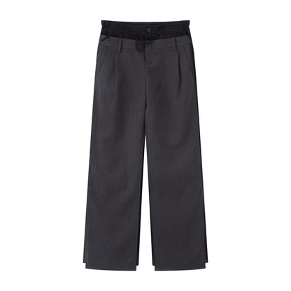 RUN TO THE FUTURE Double Waist Low Rise Pocketed Zipper Fly Women Black Gray Straight Pants