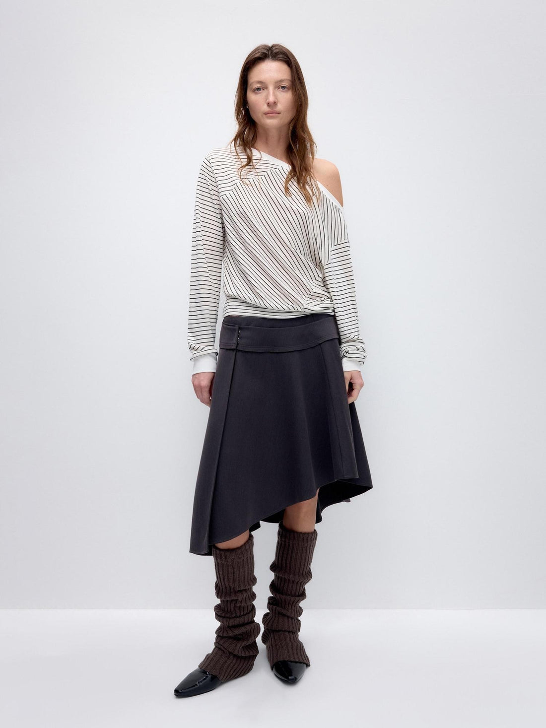 RUN TO THE FUTURE Asymmetrical Low Waist Vintage Office Slim A Line Classic Gray Women Midi Skirts