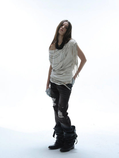 DoublePunch Dark Wash Whisker Distressed Ripped Low Rise Women&