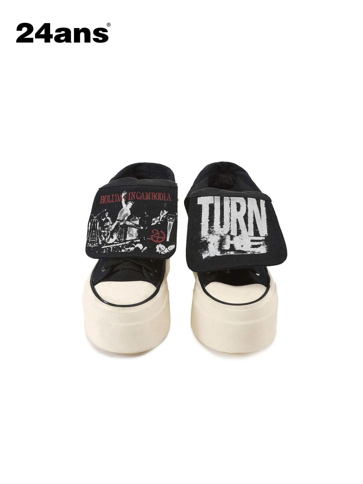 24ans Lightweight Cross Strap Casual Low Top Round Toe Youth Black White Sneakers