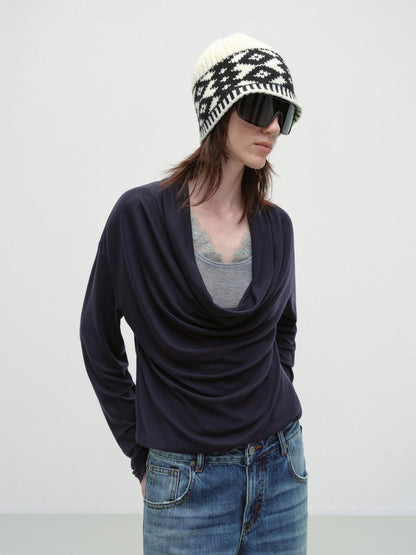 RUN TO THE FUTURE Lyocell Wool Blend Oversized Patchwork Pullover Long Sleeve T-Shirts