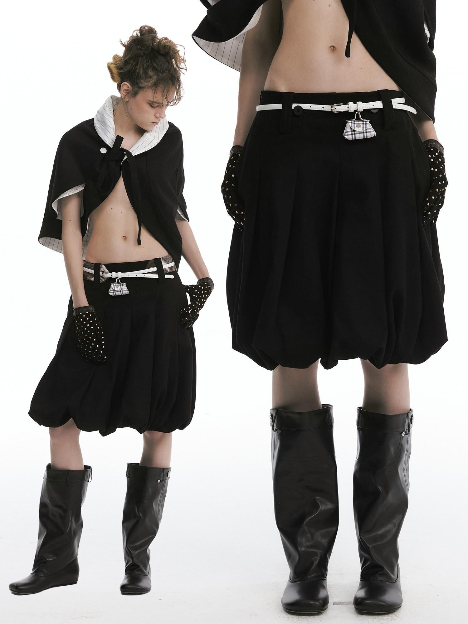 nit alcove Cute Bow Plaid Cropped Lapel Top High Waist Skirt Unisex Top &amp; Skirt Sets