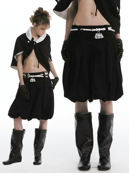 nit alcove Cute Bow Plaid Cropped Lapel Top High Waist Skirt Unisex Top &amp; Skirt Sets
