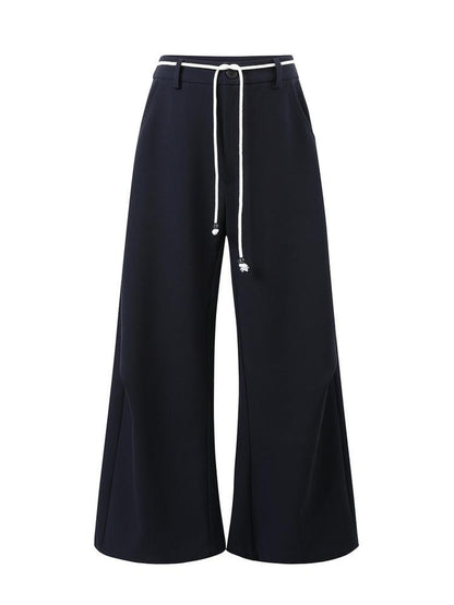 7Shiftin Versatile Minimal Straight Cut Natural Elastic Waist Women Navy Wide Leg Pants