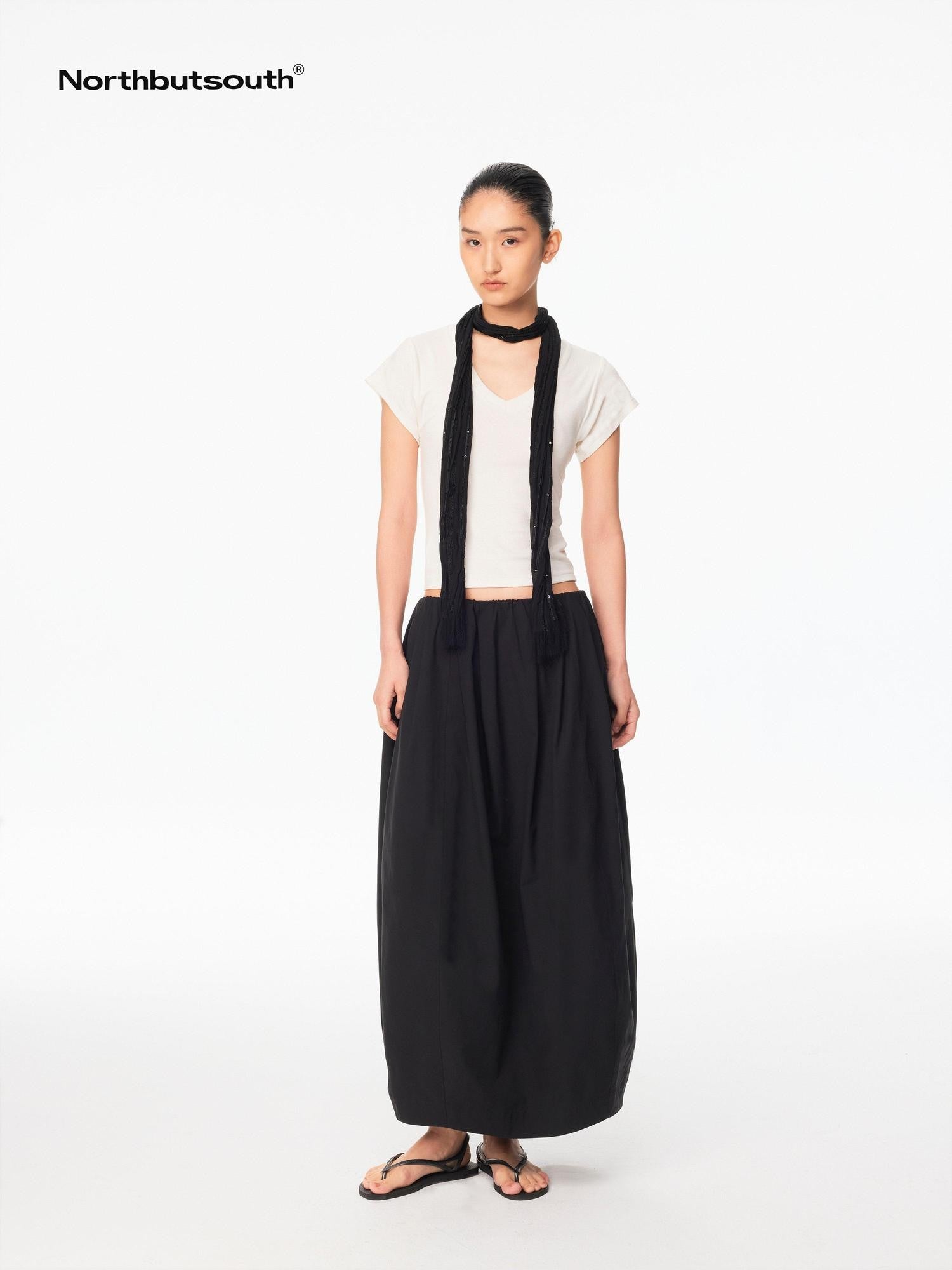 Northbutsouth Classic Casual Mid Low Waist Back Slit Balloon Women&