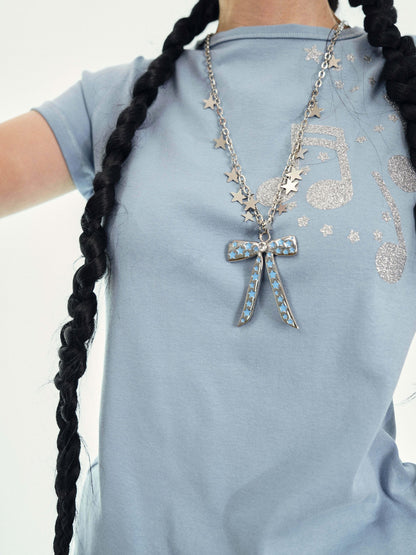 takeabreak Butterfly Bow Blue Star Resin Zircon Long Women&