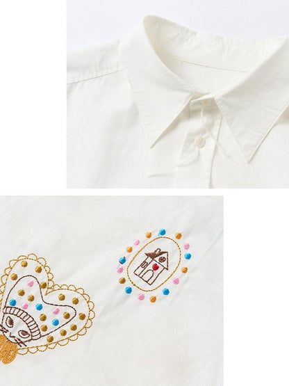 OuttheBlue Soft Lyocell Cotton Loose Mid Length Long Sleeve Embroidered Back Women Blouses