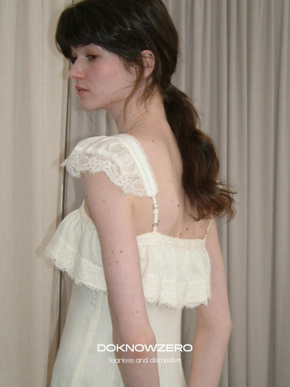 DKZ OFFICIAL French Lace Ruffle Cinched Waist Women&