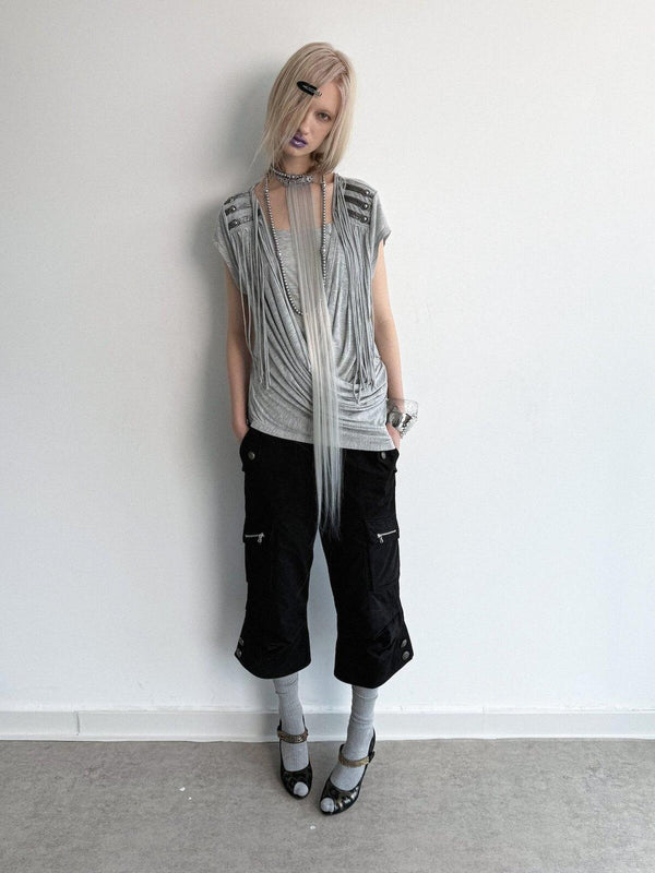 Vintage Biker Washed Cargo Women'S Cotton Flare Cropped Pants