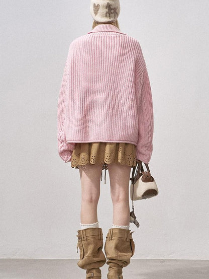 DIDDI MODA Sakura Pink Chunky Cable Knit Women&