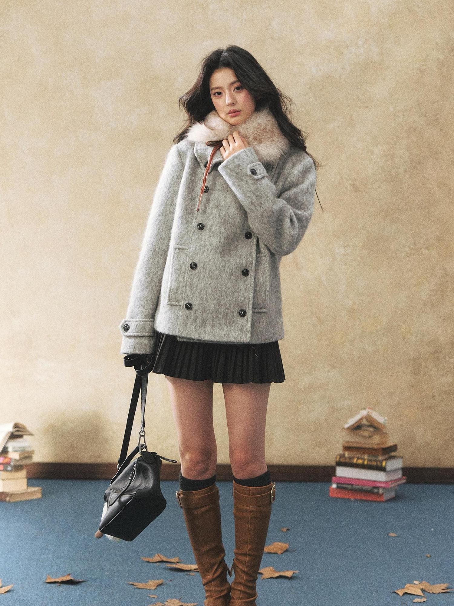 7Shiftin Warm Casual Fitted Waist Bow Detail Double Breasted Cropped Women Knit Sweaters
