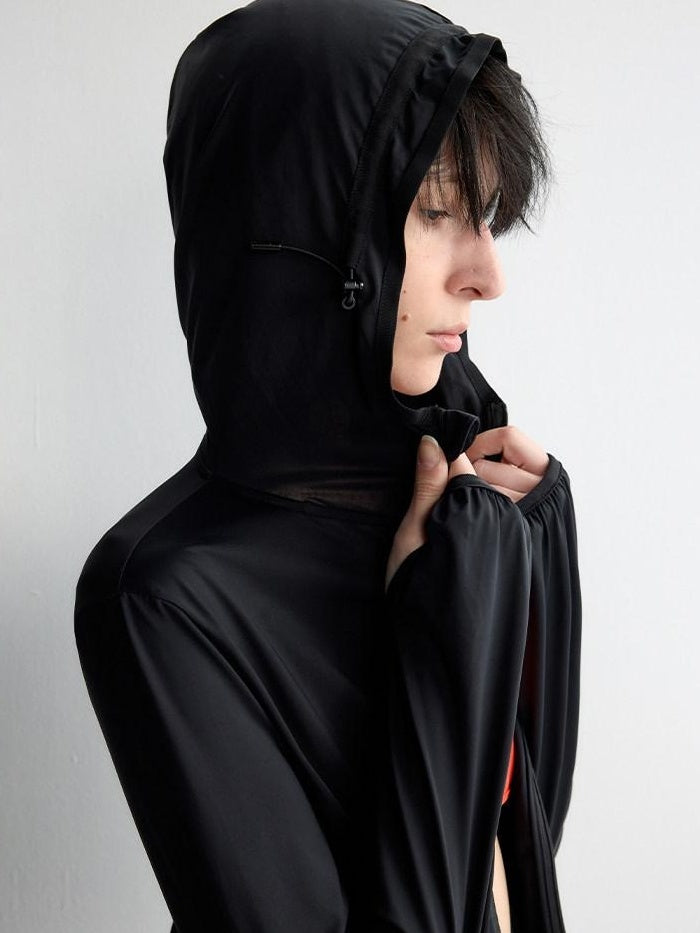 RUN TO THE FUTURE Breathable Upf110 Protection Slim Fit Hooded Zip Cropped Female Black Hoodies