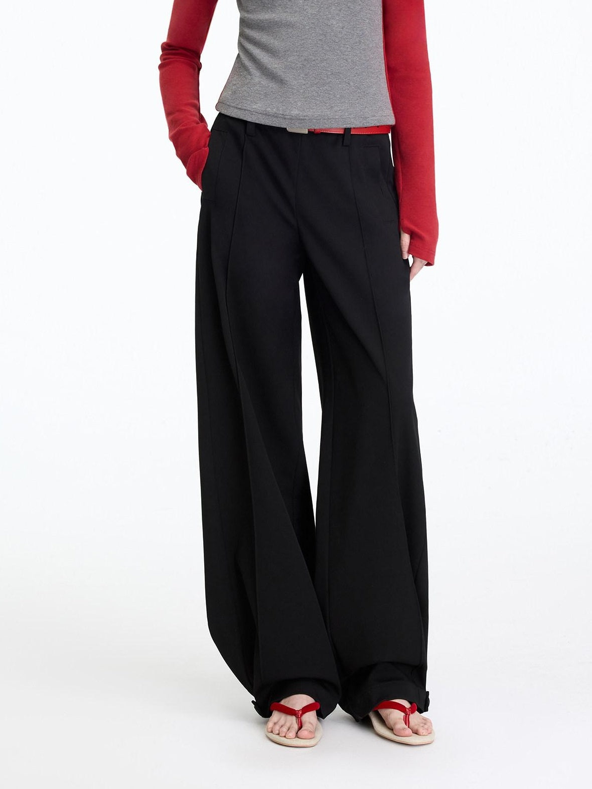 RUN TO THE FUTURE Minimalist Low Rise Wide Leg Long Vintage Black Straight Fit Straight Pants