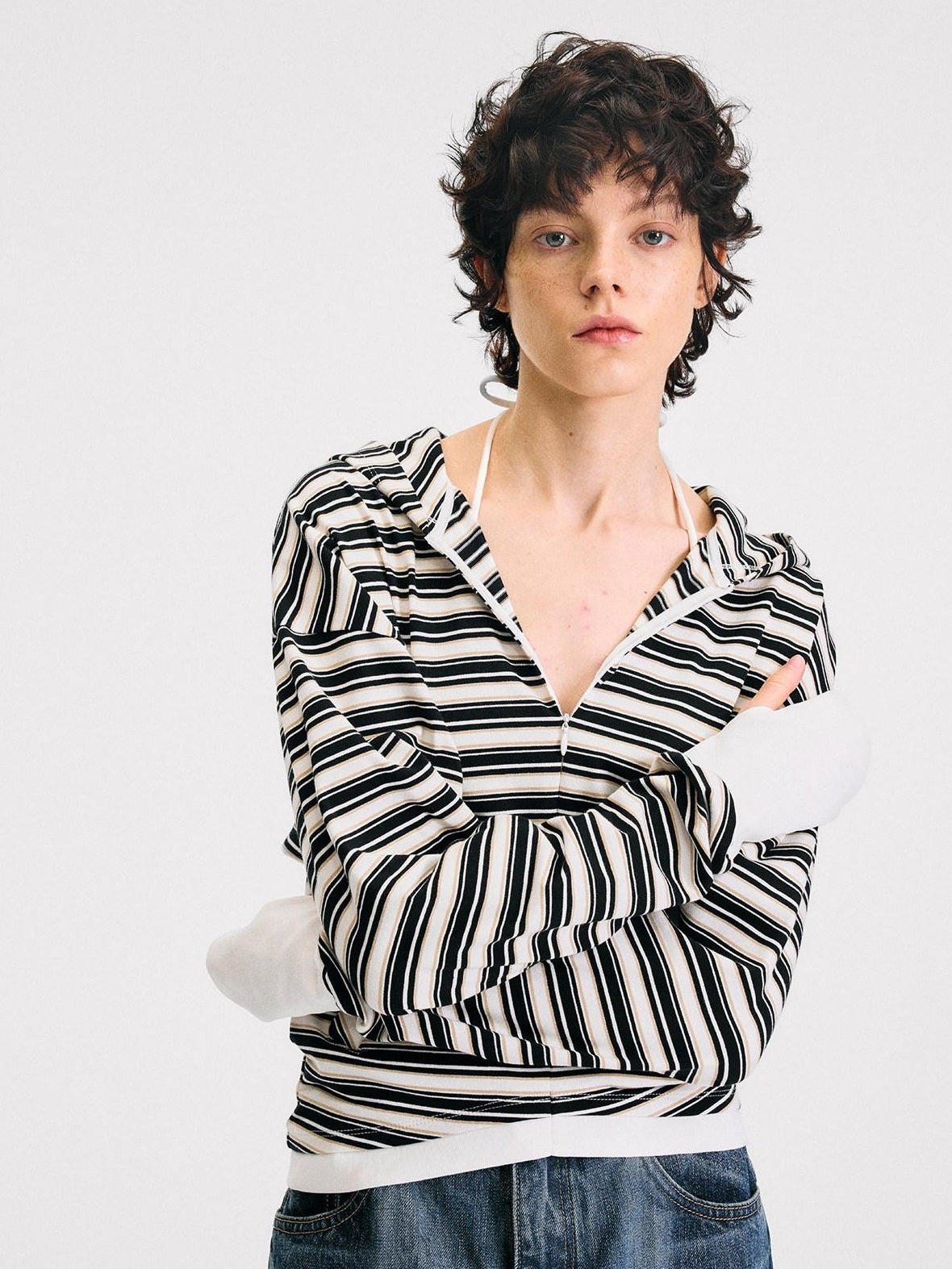 RUN TO THE FUTURE Soft Stretch Cotton Hooded Zip Striped Casual Women Knit Cardigans