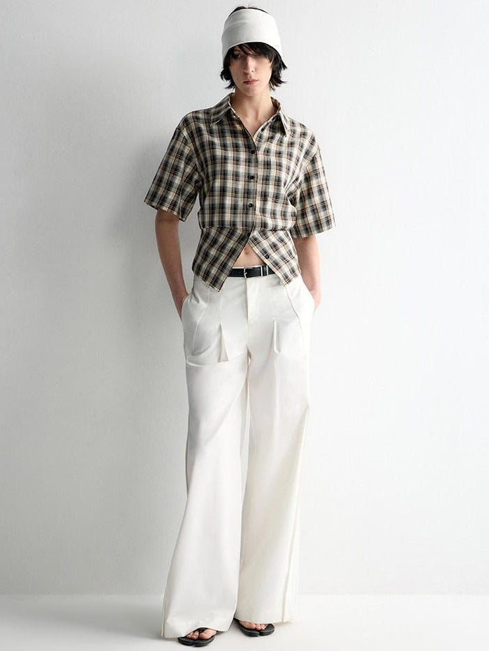 RUN TO THE FUTURE Skin Friendly Breathable Vintage Slim Tie Women Plaid Button Collar Shirts