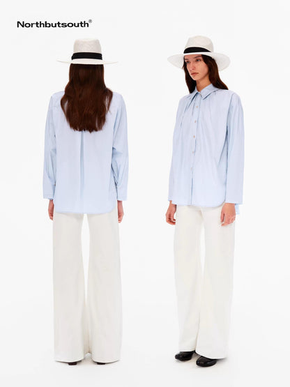 Northbutsouth Blue White Pleated Casual Loose Relaxed Fit Women&