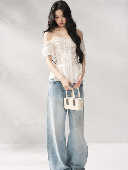 7Shiftin Cooling Breathable Light Waist Slim Women Cotton Tee Off Shoulder Crop Tops