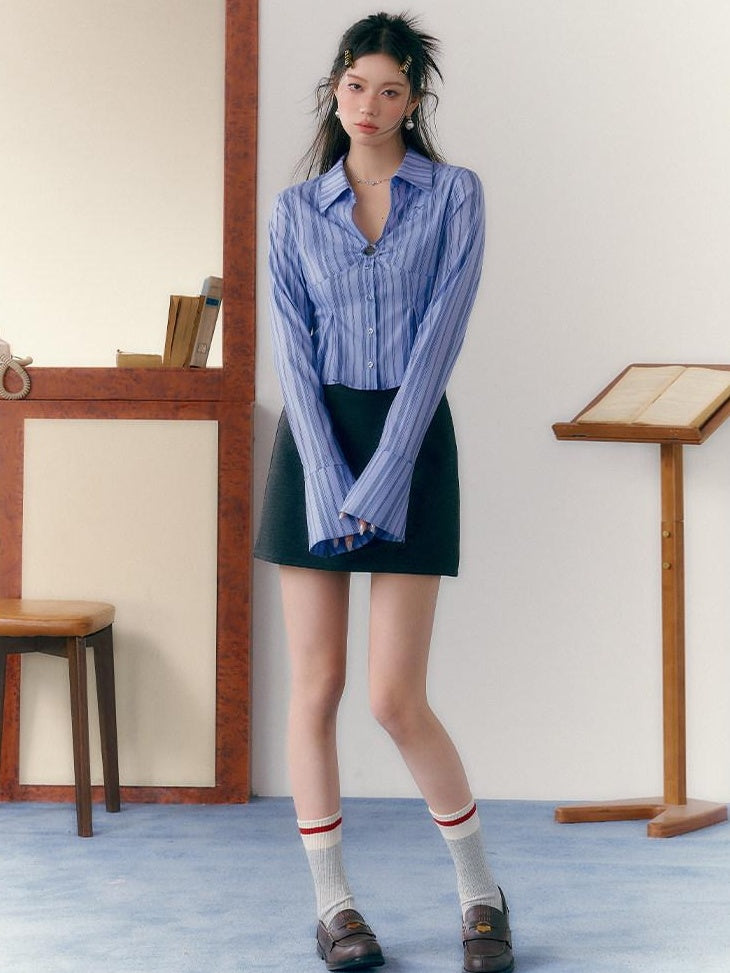 7Shiftin Button V-neck Cardigan Women Workwear Solid Grey Camisole Skirt Top &amp; Skirt Sets