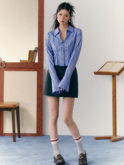 7Shiftin Button V-neck Cardigan Women Workwear Solid Grey Camisole Skirt Top &amp; Skirt Sets
