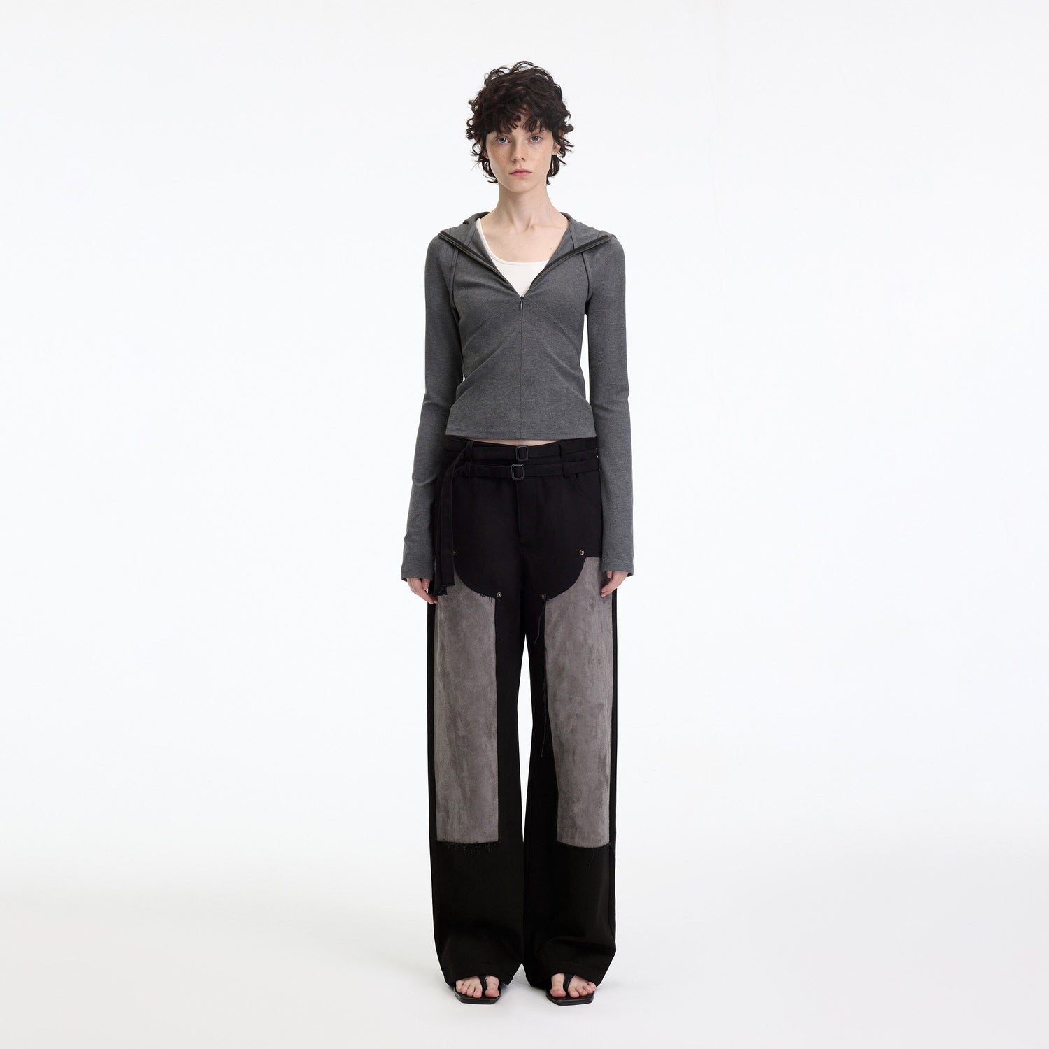 RUN_TO_THE_FUTURE_Slim_Fit_Hooded_Zip_Casual_Women_Cotton_Blend_Black_Long_Sleeve_T-Shirts_MISSTT