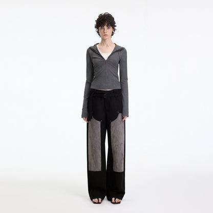 RUN_TO_THE_FUTURE_Slim_Fit_Hooded_Zip_Casual_Women_Cotton_Blend_Black_Long_Sleeve_T-Shirts_MISSTT
