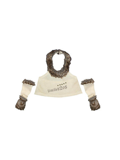 nit alcove Original Halter Neck Cropped Cotton Unisex Khaki Numeric Print Tank Tops