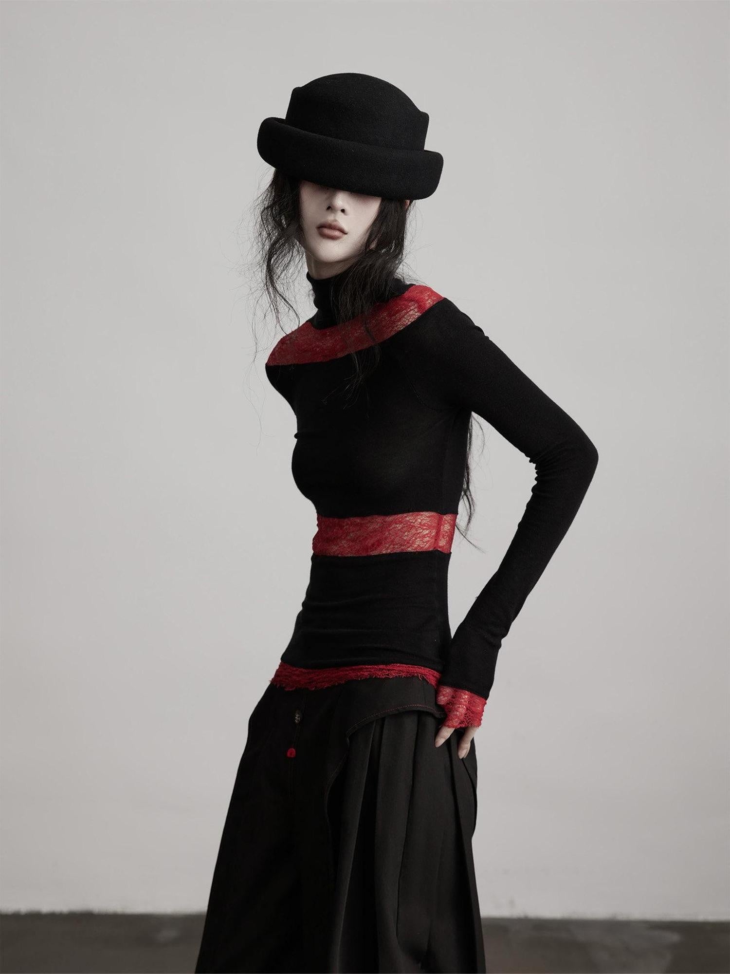 INDULGE Soft Lyocell Wool Blend High Neck Slim Fit Women Patchwork Long Sleeve T-Shirts