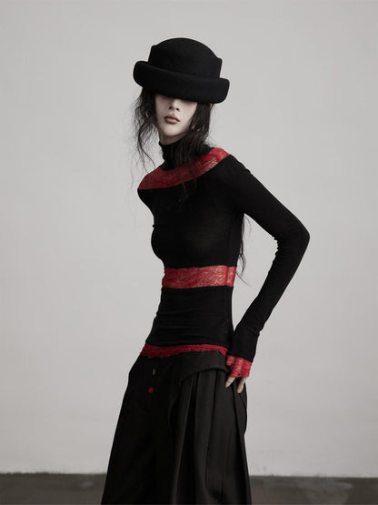 INDULGE Soft Lyocell Wool Blend High Neck Slim Fit Women Patchwork Long Sleeve T-Shirts