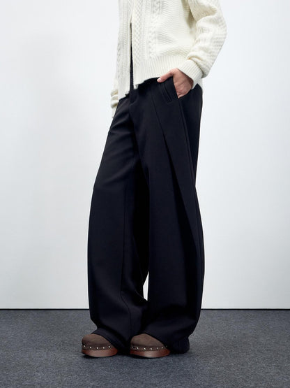 RUN TO THE FUTURE Flattering Mid Rise Minimalist Straight Cut Office Gray Black Wide-Leg Pants