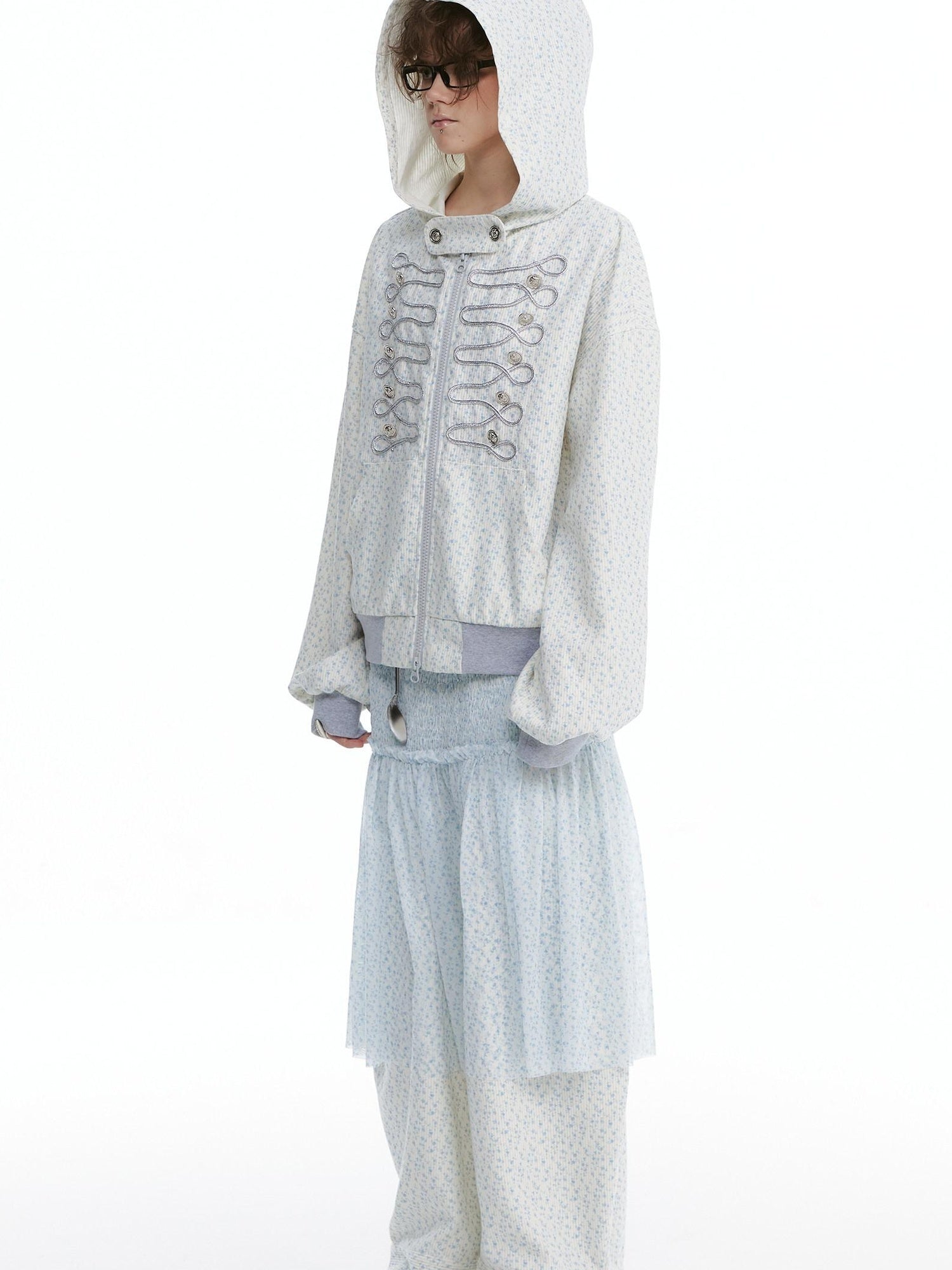 nit alcove Floral Zip Hoodie Loose Fit Long Sleeve Unisex Long Pants Top &amp; Pants Sets