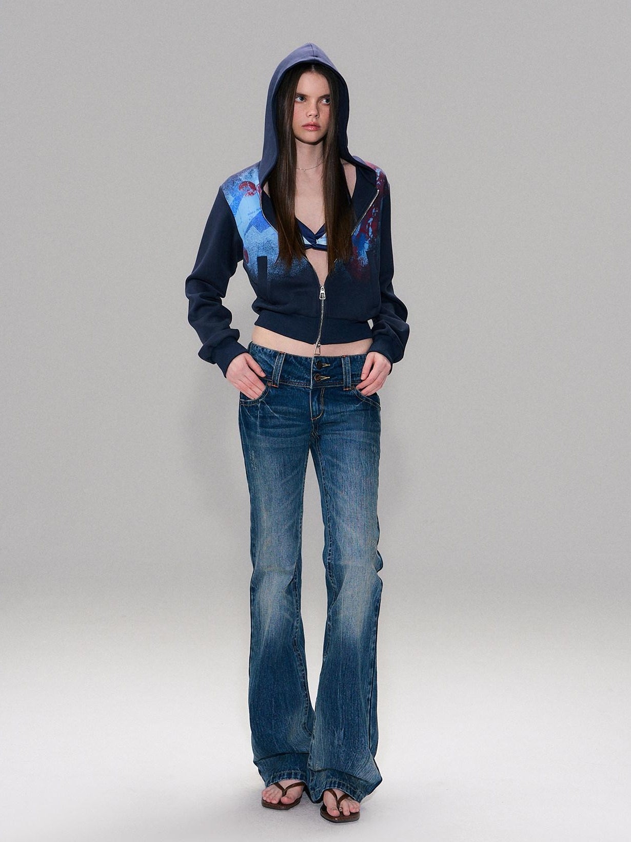 The NeverMore Soft Stretch Polyester High Waist Cropped Zip Hooded American Women Hoodie