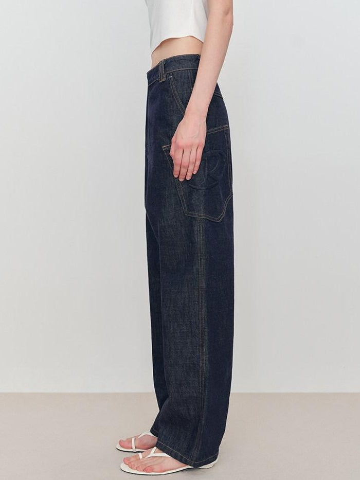 RUN TO THE FUTURE Durable Low Rise Loose Fit Casual Solid Dark Denim No Stretch Straight Jeans