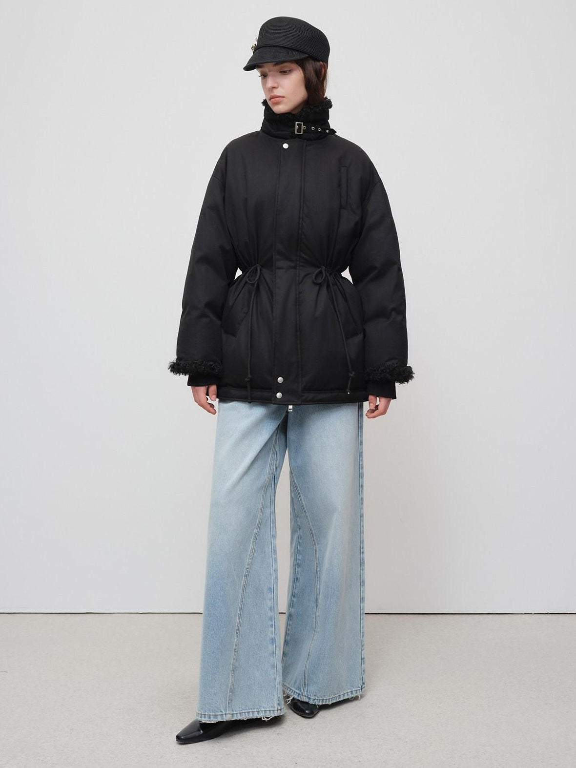 RUN TO THE FUTURE Classic Black Cotton Commuter Loose Fit Stand Collar Zipper Outerwear Parkas
