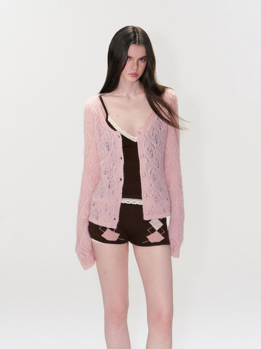 The NeverMore Alpaca Mohair Lightweight Diamond Cropped Button Front Women Knit Cardigans