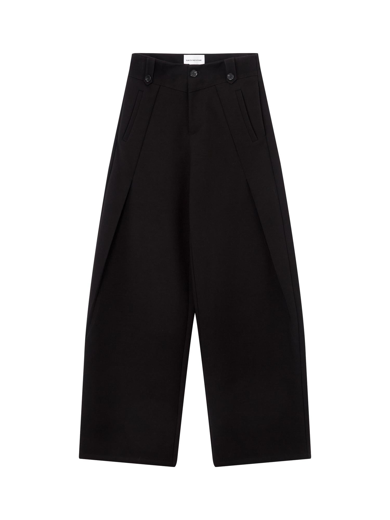 RUN TO THE FUTURE Flattering Mid Rise Minimalist Straight Cut Office Gray Black Wide-Leg Pants