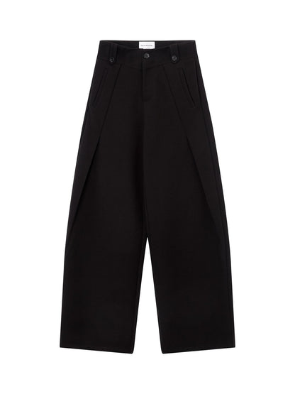 RUN TO THE FUTURE Flattering Mid Rise Minimalist Straight Cut Office Gray Black Wide-Leg Pants